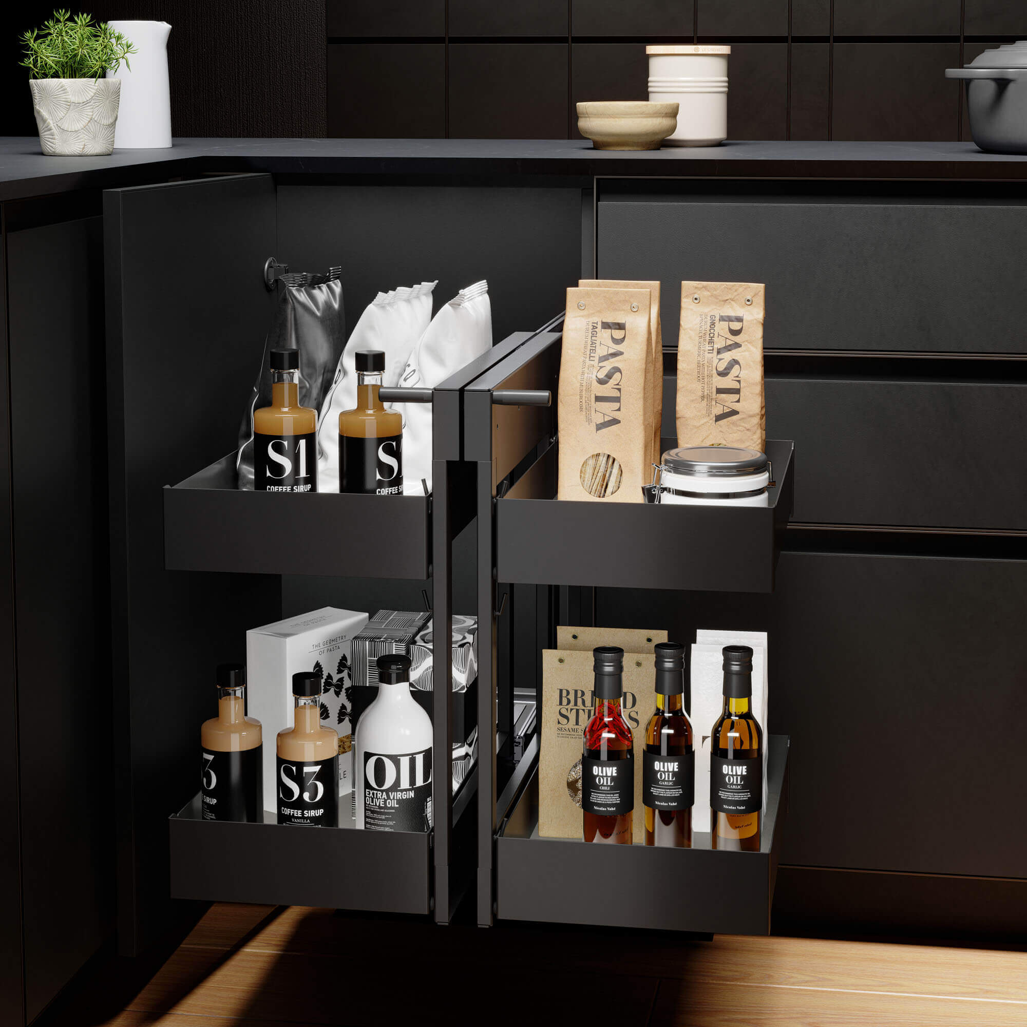Corner pull-out frame