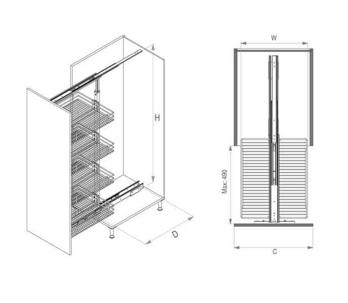 6 baskets Larder 185-200cm
