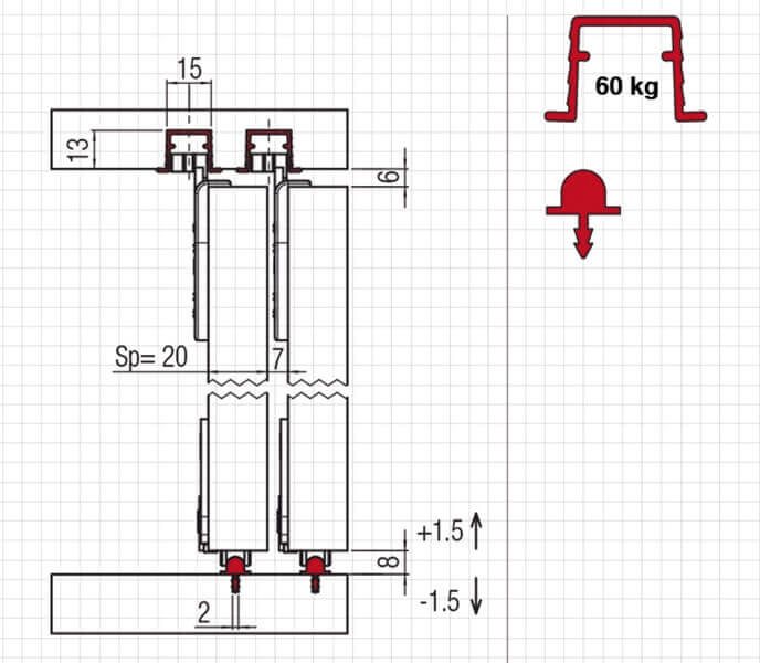 Sliding System for wooden cabinets 60KG
